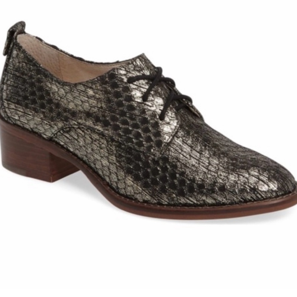 Louise et Cie Metallic Charcoal Snake-Embossed Lace-Up Oxfords